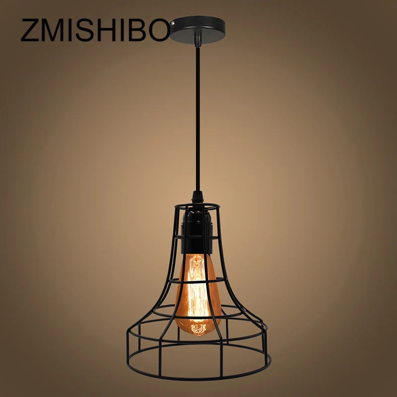 

ZMISHIBO Dining Room Pendant Lights Black Iron Cage Vintage Hanging Lamp 110v-220v E27 Indoor Decoration Lighting Fixtures