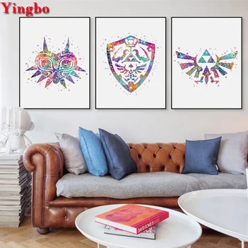 

5D DIY Diamond Painting Watercolor Legend of Zelda LOGO Diamond Mosaic Picture Of Rhinestones Embroidery 3 PCS Cross-Stitch Kits