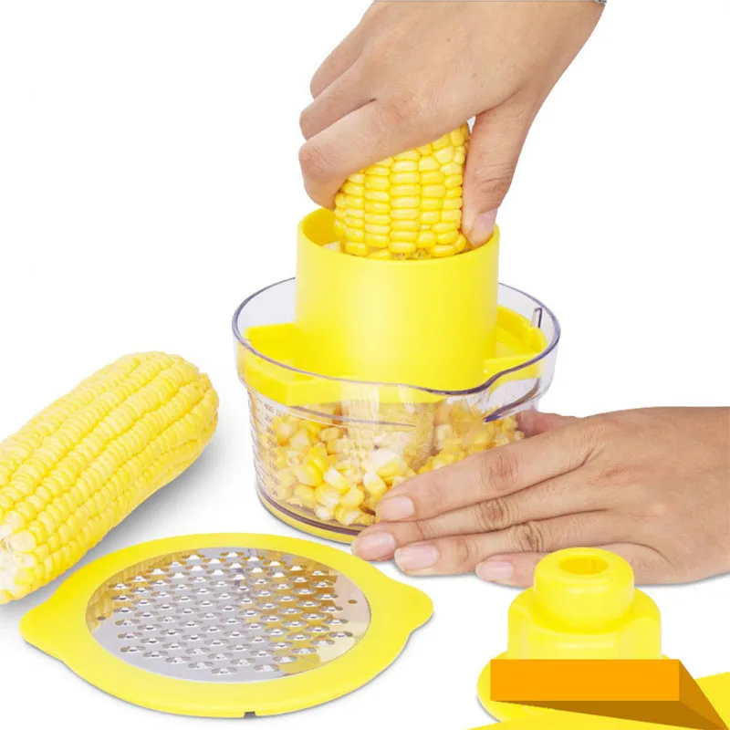 

4 in 1 Cob Corn Stripper With Built-In Measuring Cup And Grater Slicer Peeler Ginger Sharpener Kitchen Tools Dropshipping
