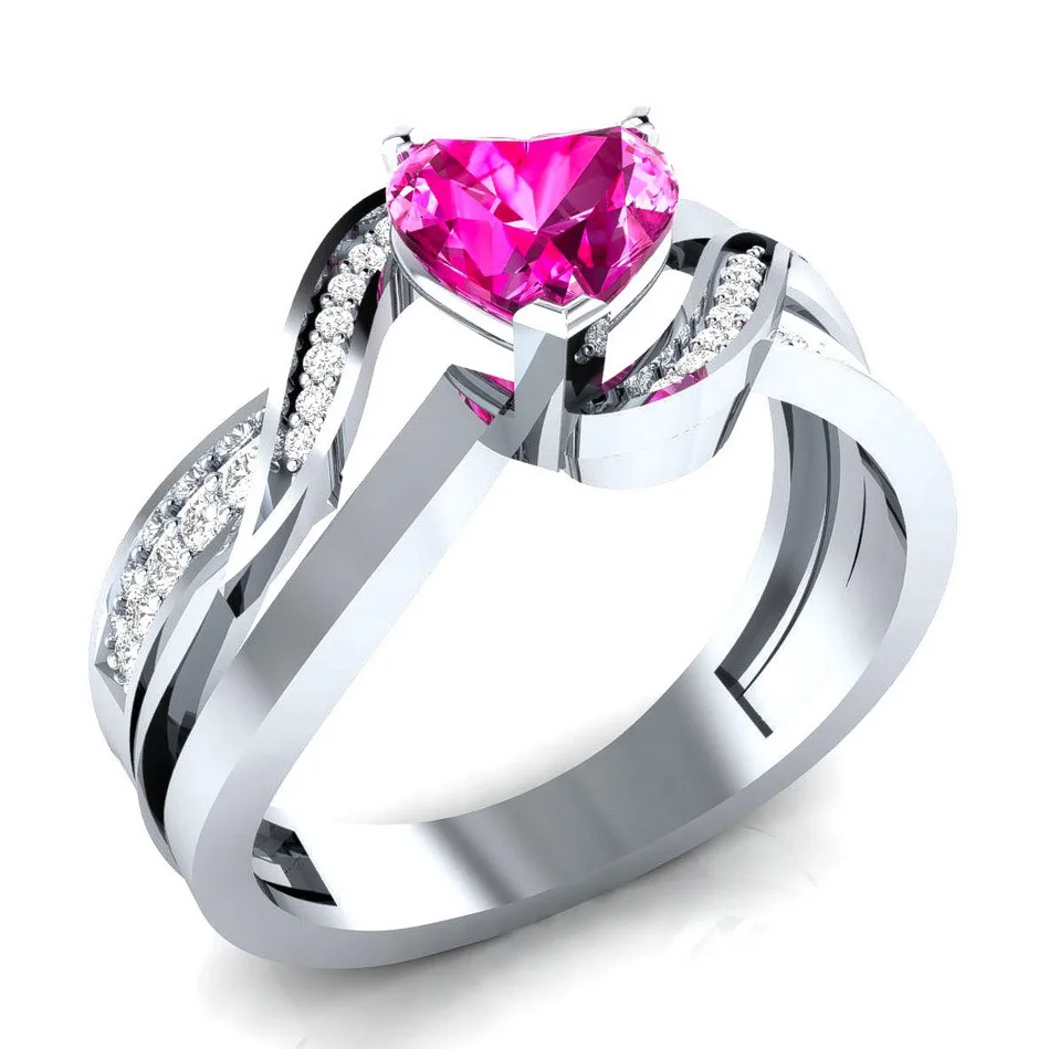 Ring simple fashion OL ladies imitation heart-shaped zircon ring silver-plated ladies ring