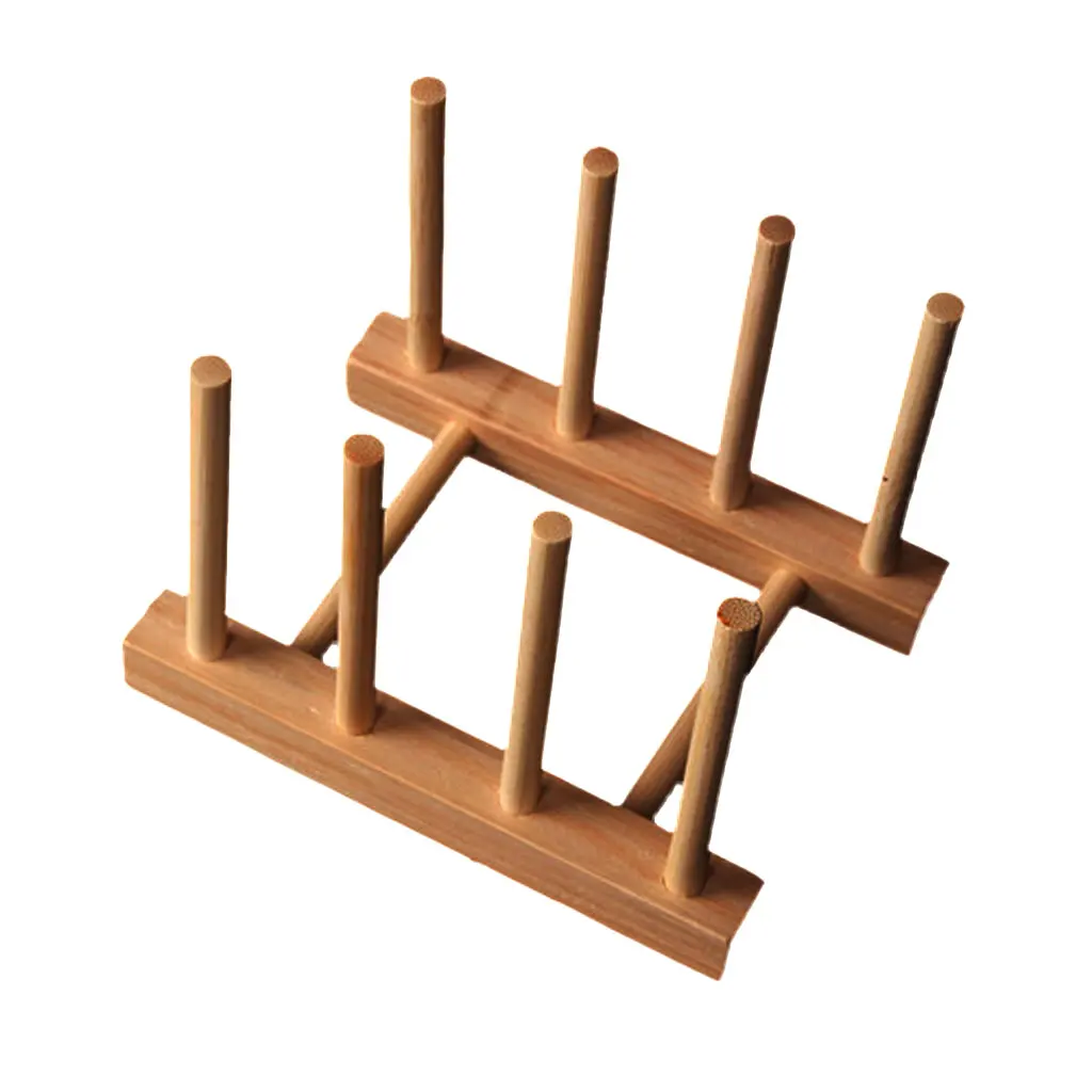 Bamboo Dish Plate Bowl Cup Book Pot Lid Cutting Board Drying Rack Stand Drainer Storage Holder Organizer Kitchen Cabinet