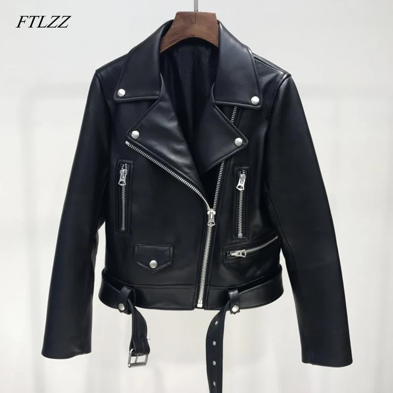 Soft Faux Leather Jackets Lady Belt 