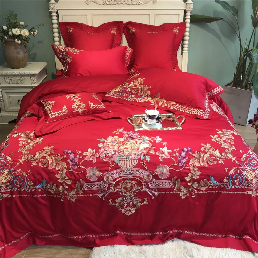 Luxury 100s Egyptian Cotton Embroidered Flower Bedding Sets Queen