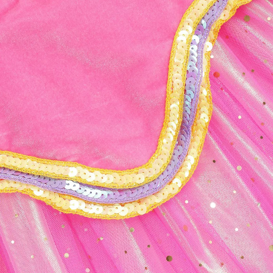 Костюм Спящей красавицы принцессы Авроры для девочек; розовое платье с блестками; Детские платья с длинными рукавами для костюмированной вечеринки, карнавала, Хэллоуина