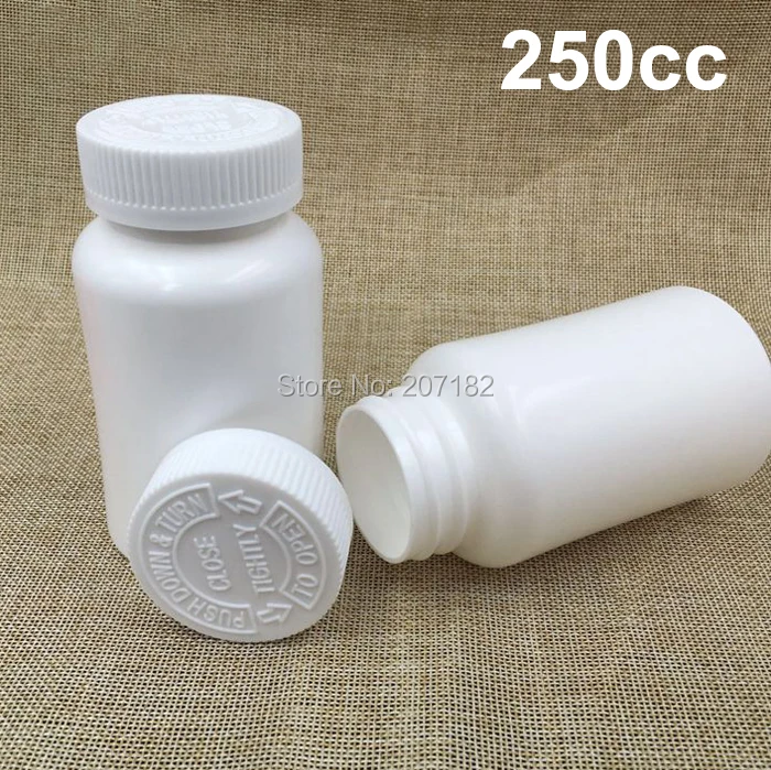 100PCS 250CC White Color HDPE Child Proof Cap Plastic Bottles for Herb