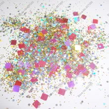 50 г/лот x Смешанные Лазерные цвета(блестящий порошок+ квадрат+ шестигранник) блестка Spangles форма для украшения ногтей и блестки для ногтей