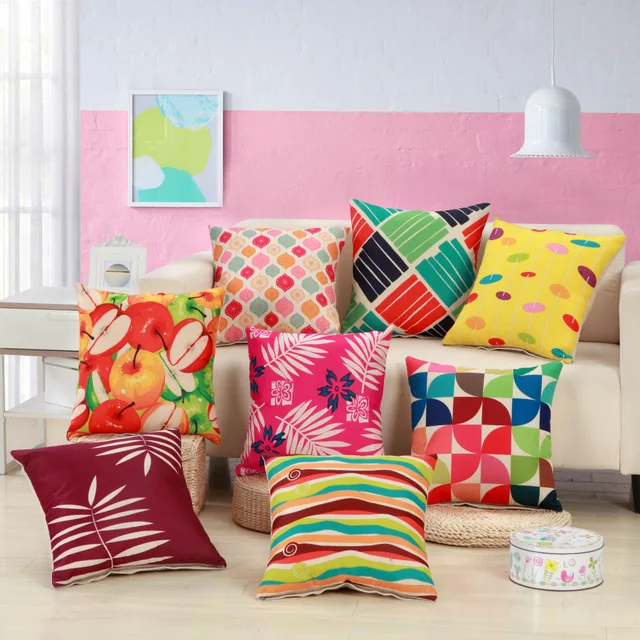 Creative Geometric Square Pillow Covers Red Green Printed Decorative Creative Geometric Square Pillow Covers Red Green Printed Decorative Cushion Sofa Decor Cotton Linen