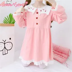 2019 сезон: весна-лето женское платье японский стиль девушка Мори милое розовый прекрасный кот вышивка свободные матросским воротником с