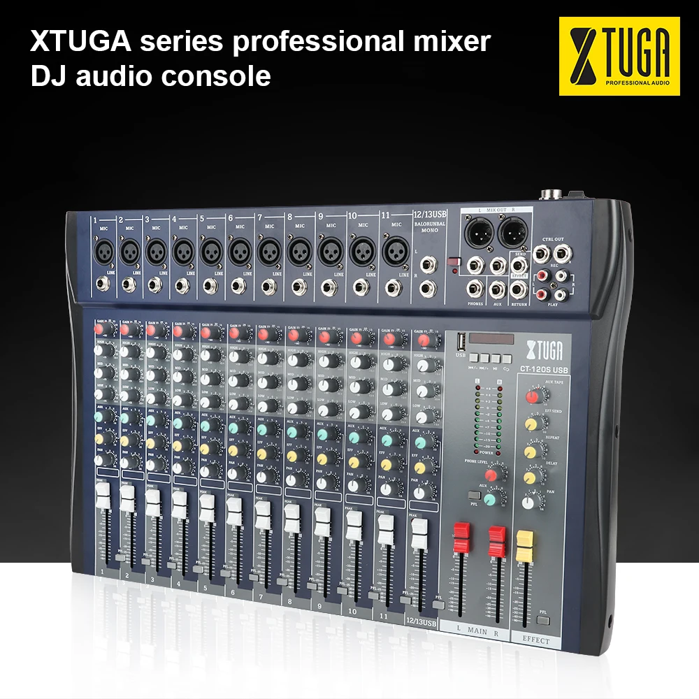 Xtuga CT120S-USB 12 Каналы линия для микрофона Аудио смеситель микшерный пульт USB XLR Сделано в Китае Вход 3-полосный 48В Мощность с Мощность адаптер