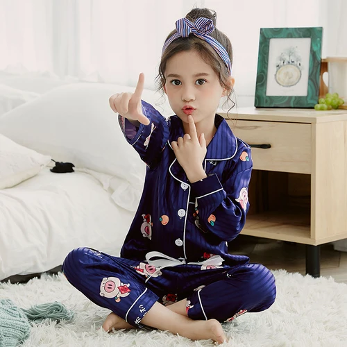 Г. Пижамный комплект для девочек, осенне-зимний комплект одежды для сна с длинными рукавами для девочек, Шелковый Пижамный костюм комплекты одежды для сна для девочек, комплект домашней одежды - Цвет: C M-9807