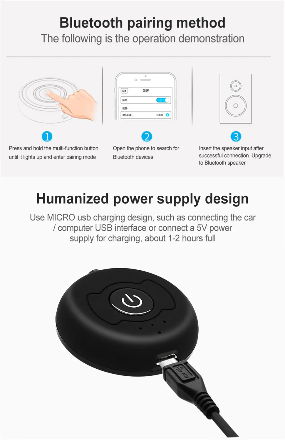 YKSO Wireless Bluetooth Transmitter Audio Receiver 3.5mm Multipoint Stereo Adapter Car For PC TV Speaker (4)