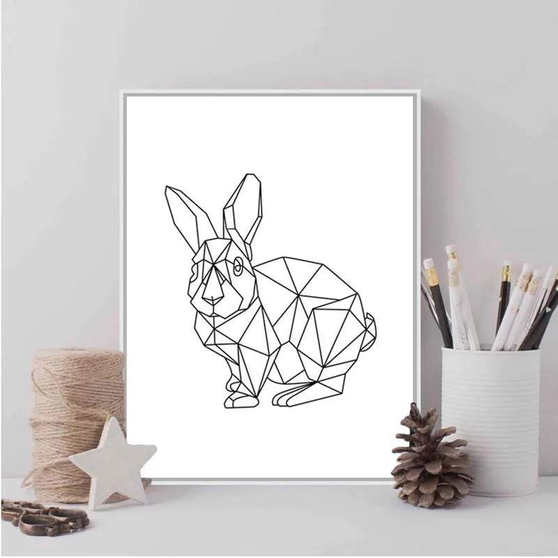 Super Interesting Design Nordic Minimalist Triptych Geometric Rabbit Art Canvas Print Wall Painting Posters for Chic Home Decor | Дом и сад
