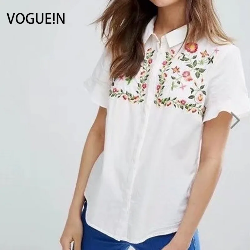Женская блузка VOGUEIN с цветочным принтом и коротким рукавом на кнопках Размер SML