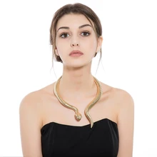 Ожерелье-чокер Goldtone со змеиным узором и черными глазами, регулируемый воротник для шеи, вечерние ювелирные изделия XL048