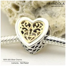 Настоящее серебро 925 пробы запертое Сердце Подвески подходят к оригиналу Браслеты ожерелья, сделай сам, бисер для изготовления ювелирных изделий
