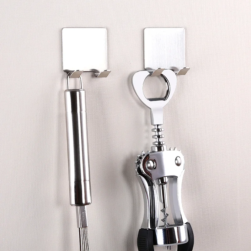 4Pcs/Set 304 Stainless Steel Hanging Hooks Racks Kitchen Bathroom Shower Towel Wall Strong Sticker Double Hook Tools|rack kitchen|hook rackkitchen