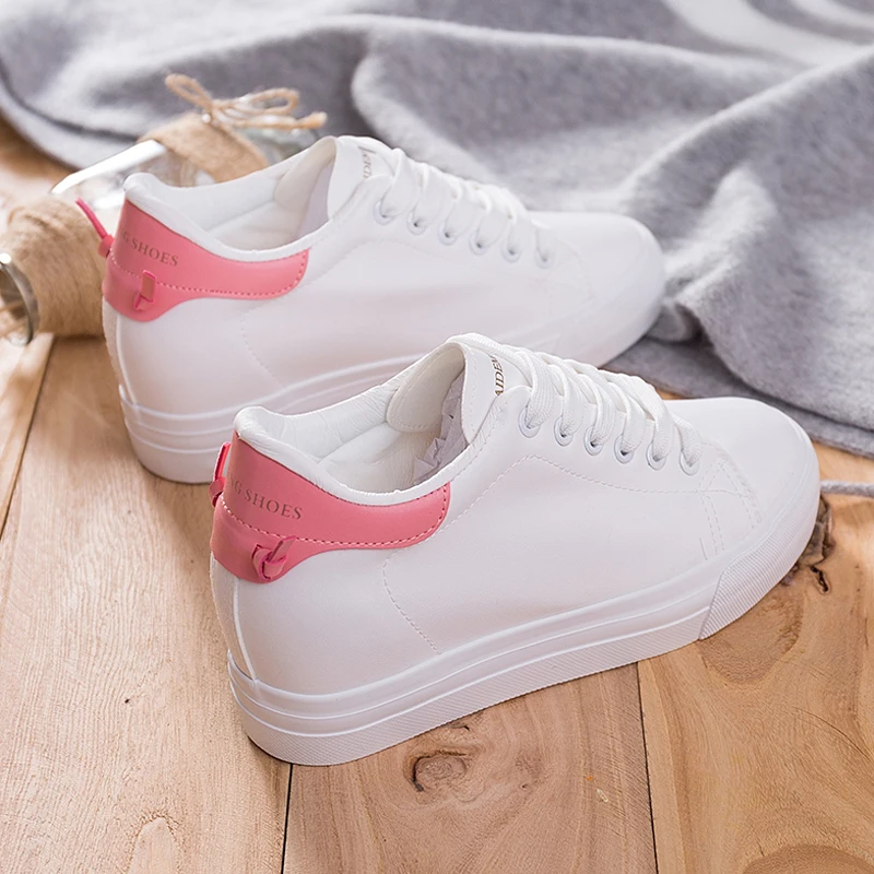 

new spring summer tenis feminino lace-up white shoes woman PU Leather solid color female shoes casual women shoes sneakers