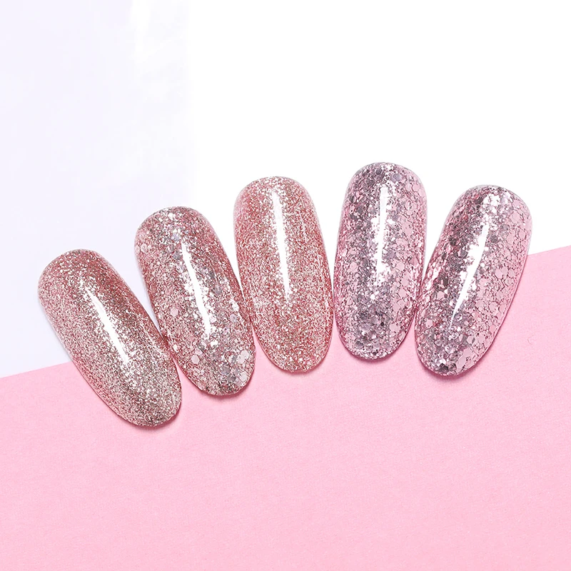 LILYCUTE 5 мл розовый золотистый гель Чистый цвет ногтей Bling гель для ногтей с блестками лак замочить блестящие, для дизайна ногтей Маникюр УФ Гель-лак для ногтей