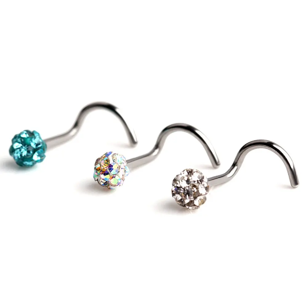 

3PCS 20G 18G Surgical Steel Gem Crystal Bone L-Shaped Screw Nose Bone Studs Ring Pins Piercing Jewelry wholesale jewelry lots