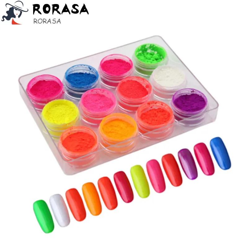 

12 Colors Neon Pigment Nail Powder Dust e Nail Glitter Gradient Glitter Iridescent Acrylic Powder Colorful Nail Art Decoration
