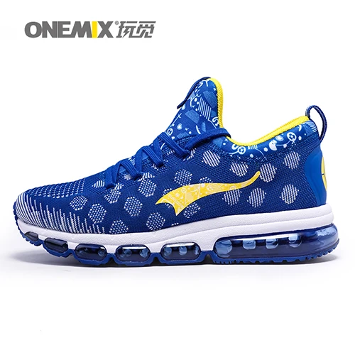 ONEMIX брендовая Уличная обувь для бега мужские кроссовки эластичные женские беговые кроссовки черные кроссовки спортивная дышащая сетка - Цвет: Blue Yellow men