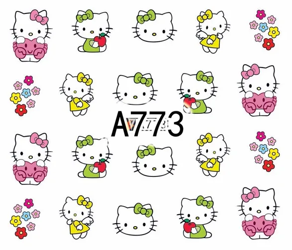 12 листов красота hello kitty Дизайн ногтей переводная наклейка на ногти слайдер тату аксессуары для ногтей A769-780