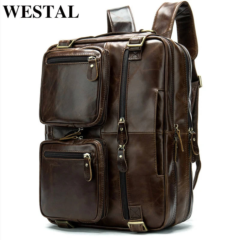 WESTAL 100% Genuine Leather Men Backpack School Bags for Teenager Large Travel Backpacks for Laptop Backpack Mochila Notebook 43