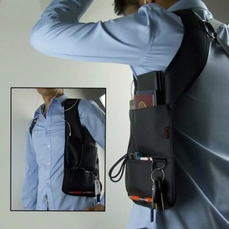 سفر مضاد للسرقة المخفية تحت الإبط الكتف حقيبة التخزين الهاتف الحافظة النايلون الأسود مفتش الرياضية المنظم حقيبة
