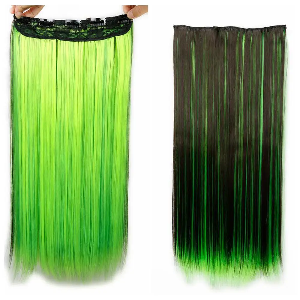 FAVE 5 зажимов волосы смешанные коричневый/синий/розовый/зеленый длинные прямые синтетические волосы штук клип-в один кусок наращивание волос для женщин - Цвет: Green