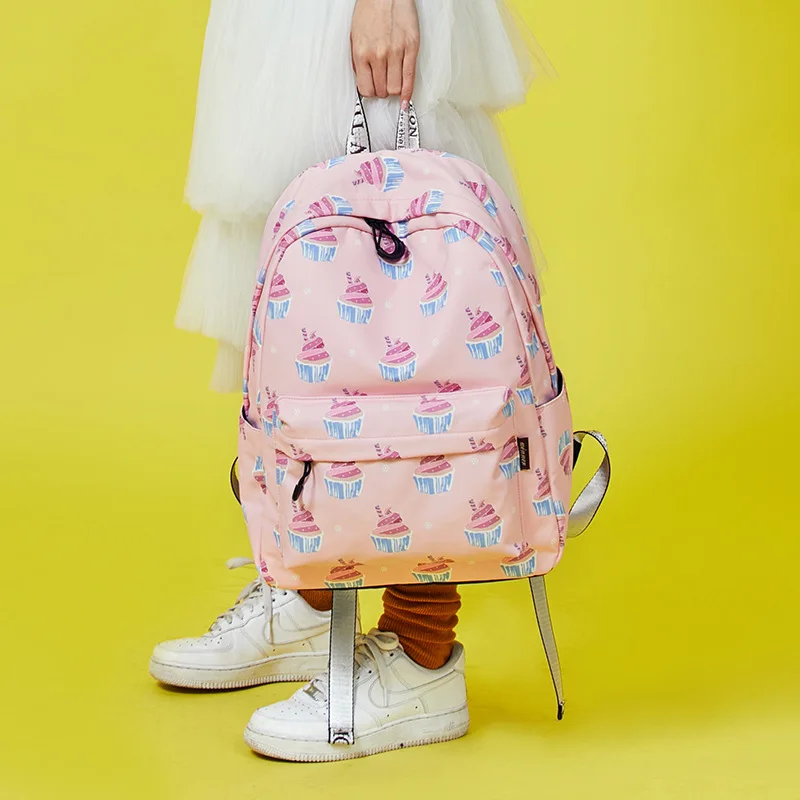 Милый водонепроницаемый женский рюкзак с принтом торта Женский дорожный ранец