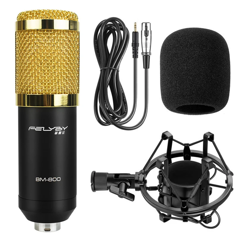 FELYBY Профессиональный BM 800 конденсаторный микрофон Pro audio studio вокальная запись караоке настольный микрофон 48 В фантомный фильтр питания