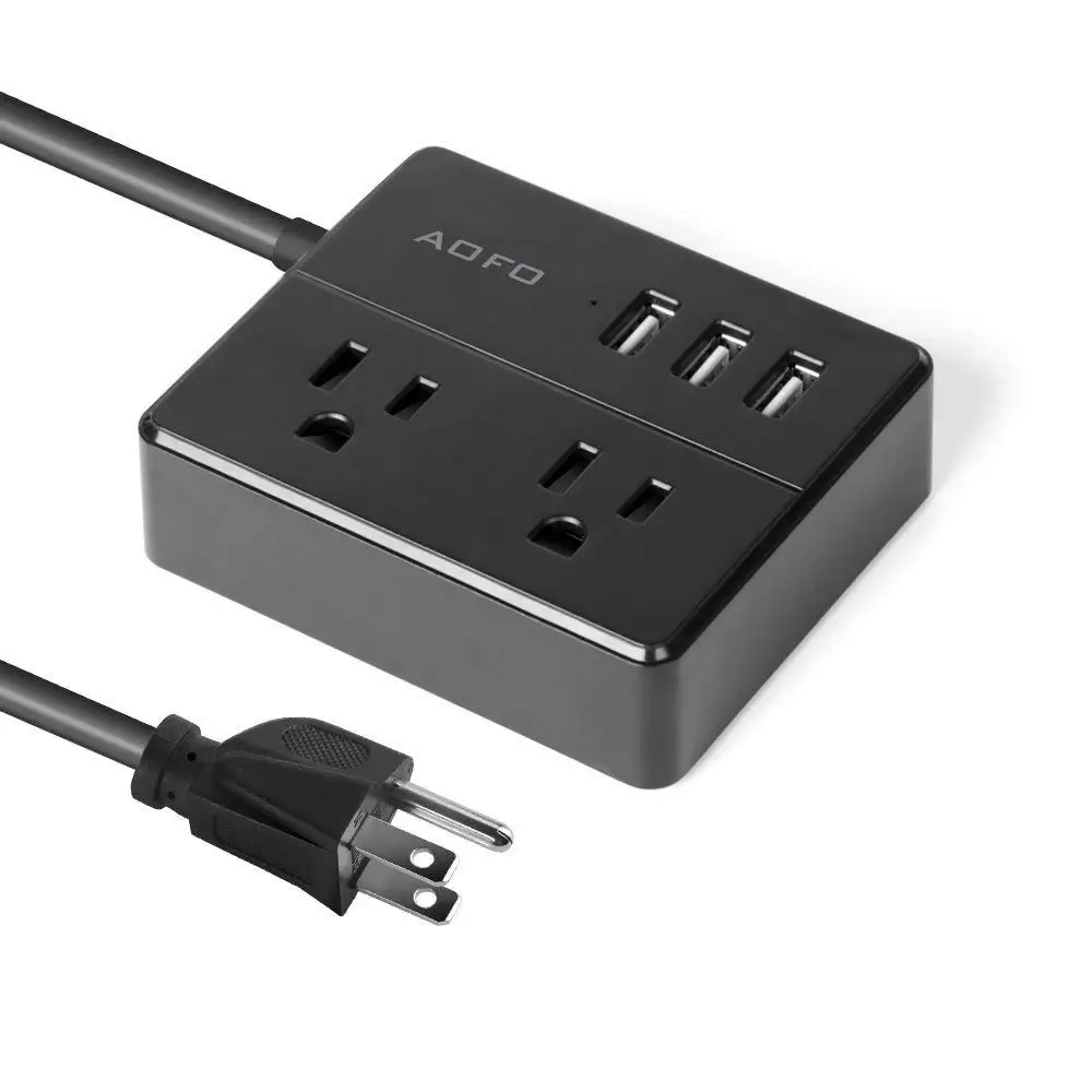 Дешево Портативная силовая полоса, AOFO Travel power Strip с 3 USB Smart зарядной станцией 2 розетки и детская Защитная крышка для дома путешествия