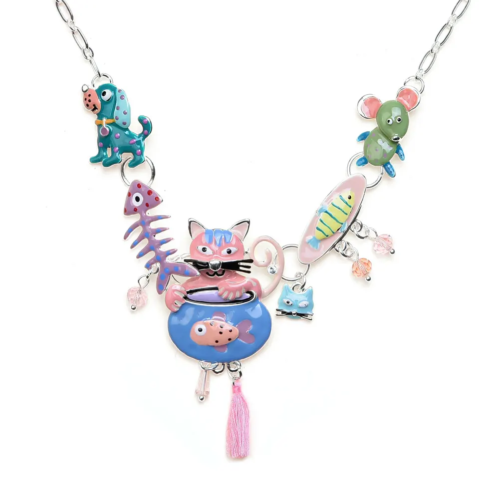 Модное ожерелье-чокер для женщин очаровательное металлическое эмалированное ожерелье с подвеской в виде кошки, собаки, мышки, рыбы модное ювелирное изделие для воротника Горячее предложение - Окраска металла: color3
