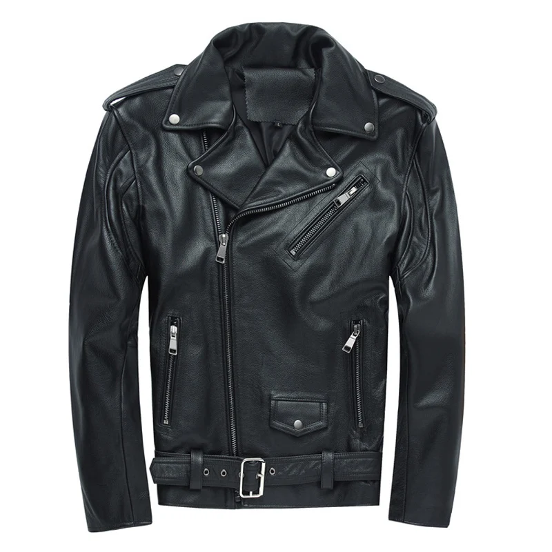 

Free Shipping Mens Winter Coats 3XL 4Xl Men's Black Cowhide Leather Jackets Outwear Slim Fitting Biker Rider Motorcycle Coat