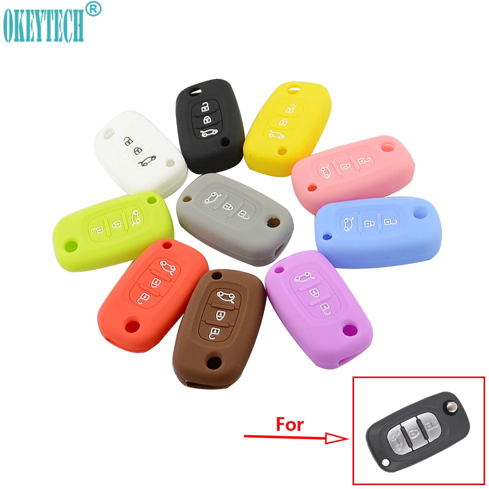OkeyTech silicone car key case for Renault 3 buttons Clio Scenic Megane Duster Sandero Captur Twingo remote control cover shell