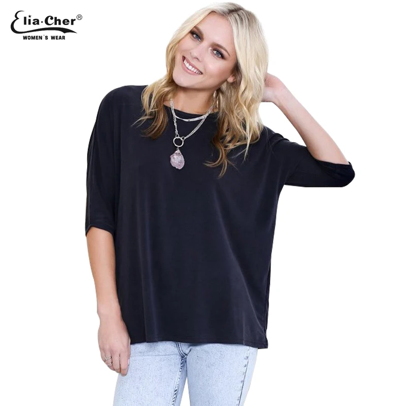 Half Sleeve T shirt Women Tops Eliacher brand Chic black Lady Top Plus