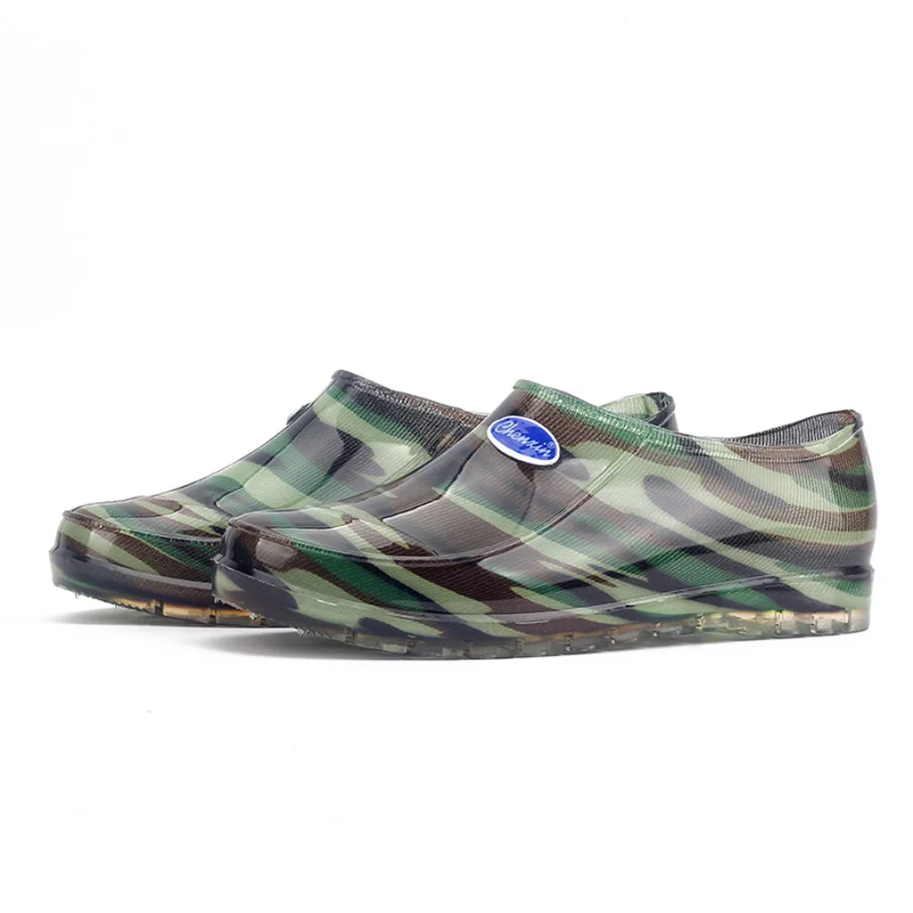 

mokingtop(mokingtop) Leisure Men's Camouflage Flat Round Toe Shoes Waterproof Low cylinder Rain Boots Chaussures hommes#g10