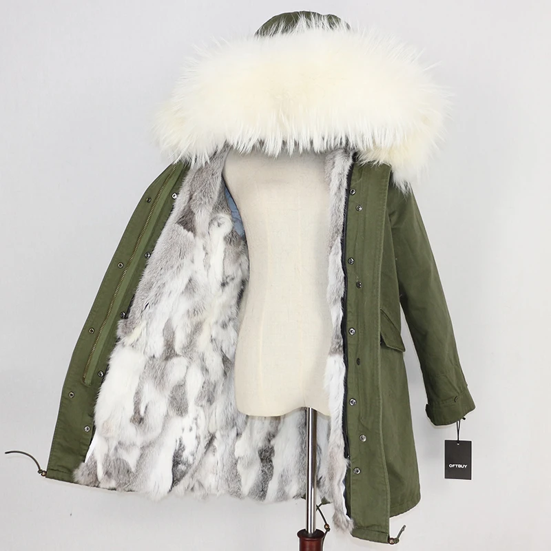 OFTBUY, зимняя женская куртка, пальто из натурального меха, длинная парка, воротник из натурального меха енота, подкладка из кроличьего меха, Толстая теплая уличная одежда, новинка - Цвет: 5