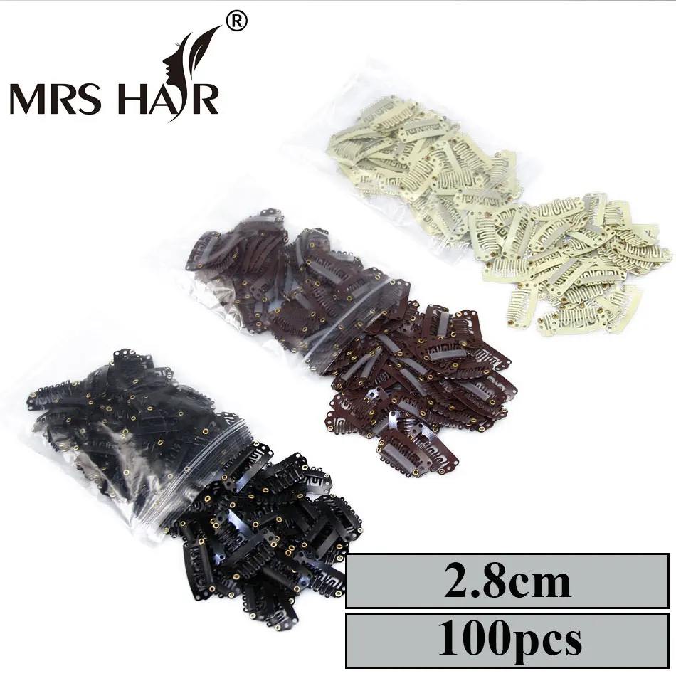 100pcs 2.8cm Snap Clip For Hair Extensions Wig Clips Hairpins Black Clips For Weft weaving Hair Closure Clips Brown Blonde