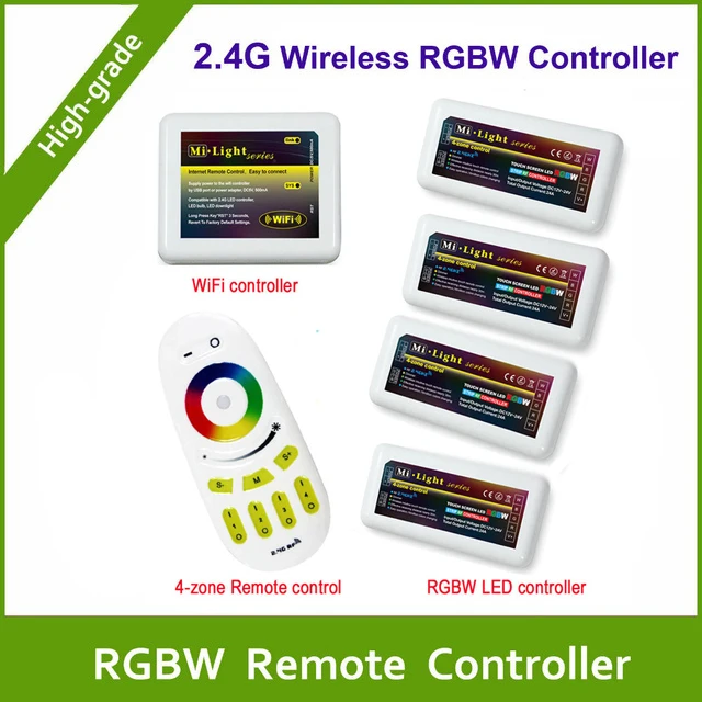 

Free shipping Remote+WiFi +4PCS RGBW LED Controller group control 2.4G 4-Zone Wireless RF Touch For RGBW Led Strip Light
