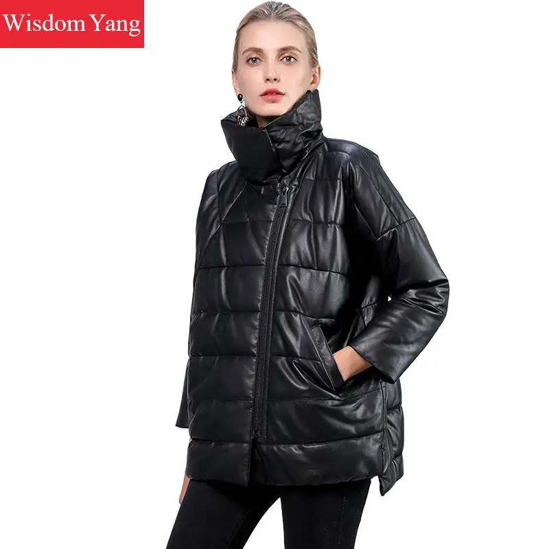 Winter Warm Black Real Sheepskin Genuine Leather Down Coat Jackets