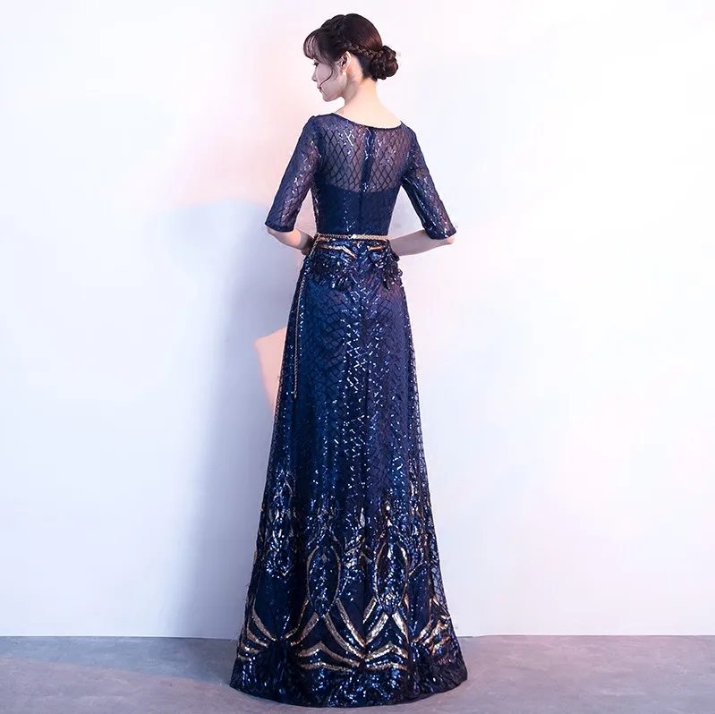 Robe De Soiree темно синее длинное вечернее платье 2020 ТРАПЕЦИЕВИДНОЕ элегантное с