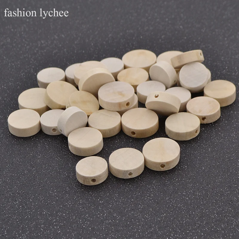 

fashion lychee 30pcs Round Wood Bead Unfinished Flat Round Natural Wooden Bead Raw Wood Bead Cylinder