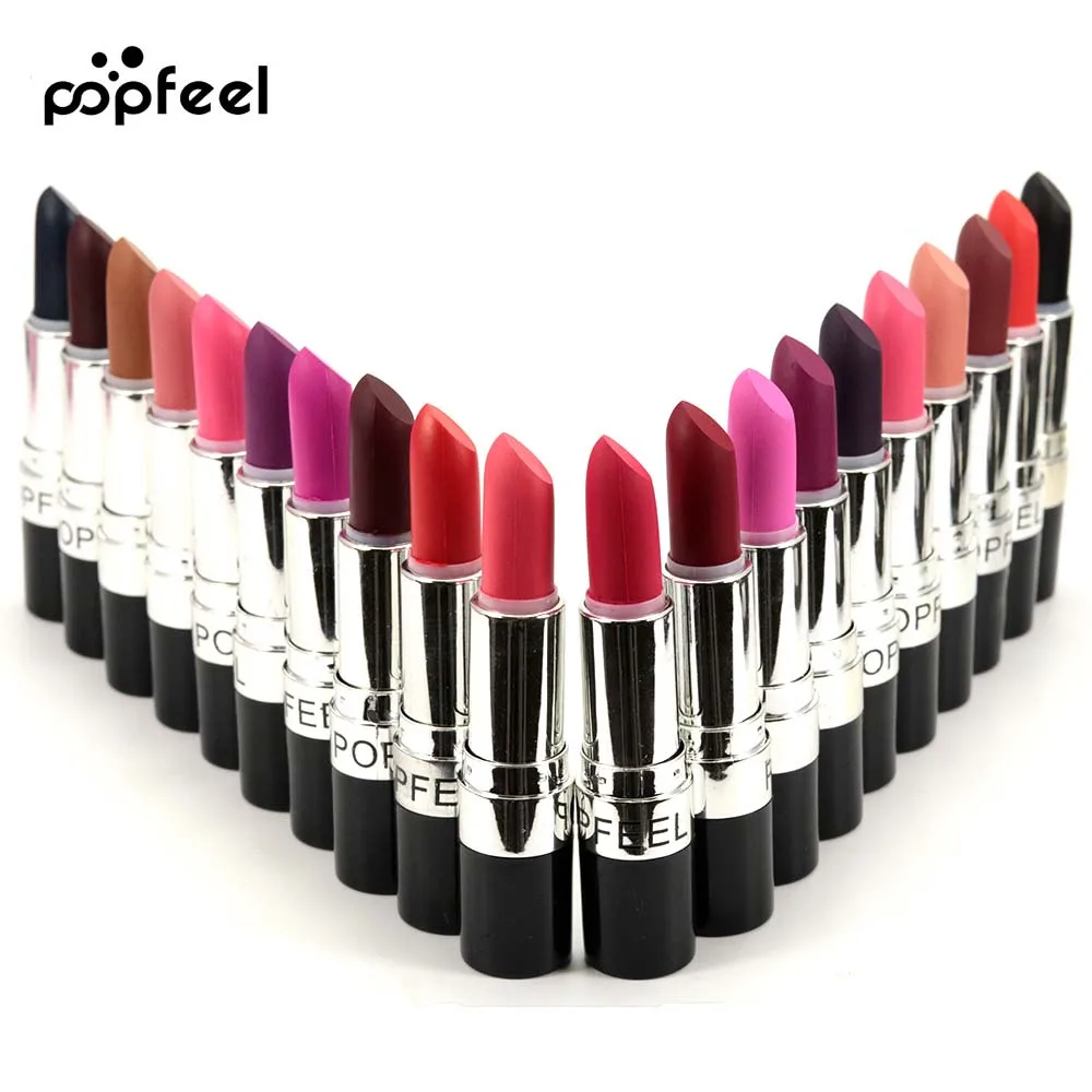 

POPFEEL Brand Lipstick 20 Pcs /lote Make Up Of 20color Matte Lipstick Long Lasting Beautiful Color Red Batom Lips Cosmetic 4380