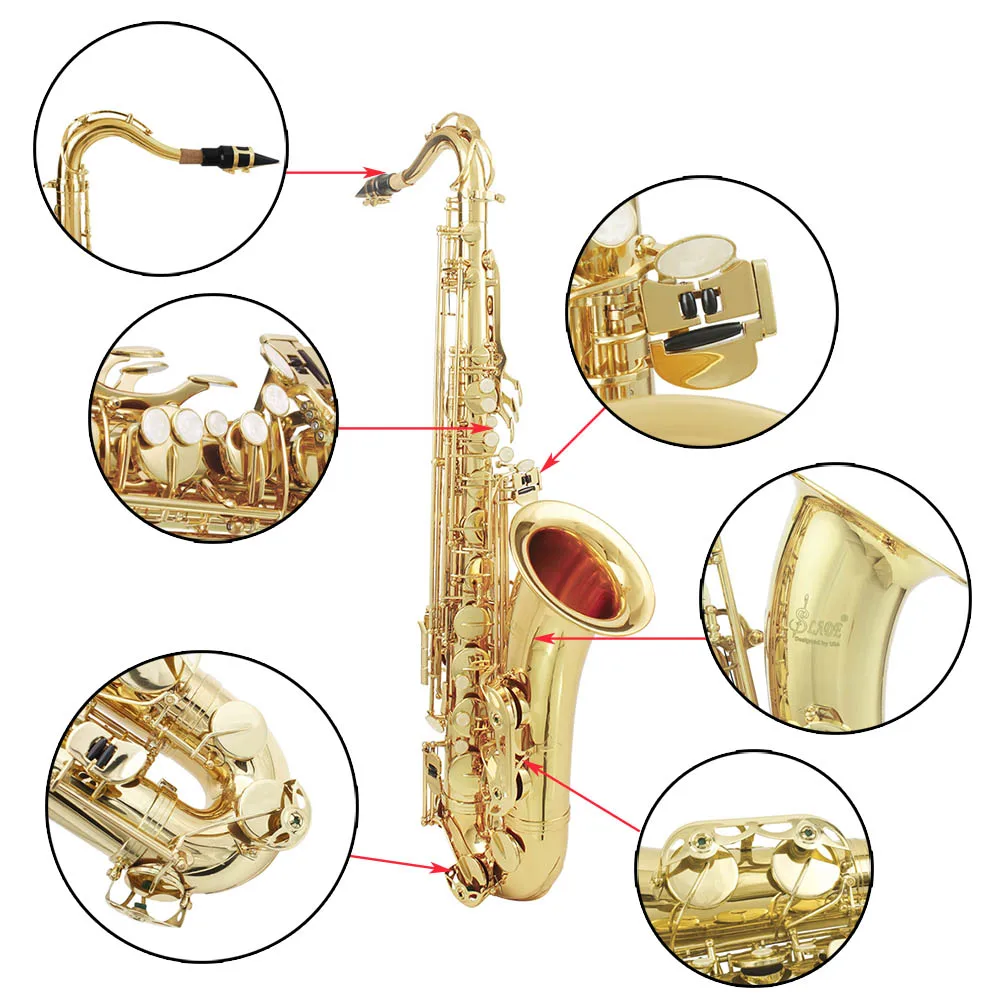 LADE латунный Bb тенор-саксофон резной узор жемчужно-белая оболочка кнопки духовой инструмент с Чехол перчатки, Чистящая салфетка ремень