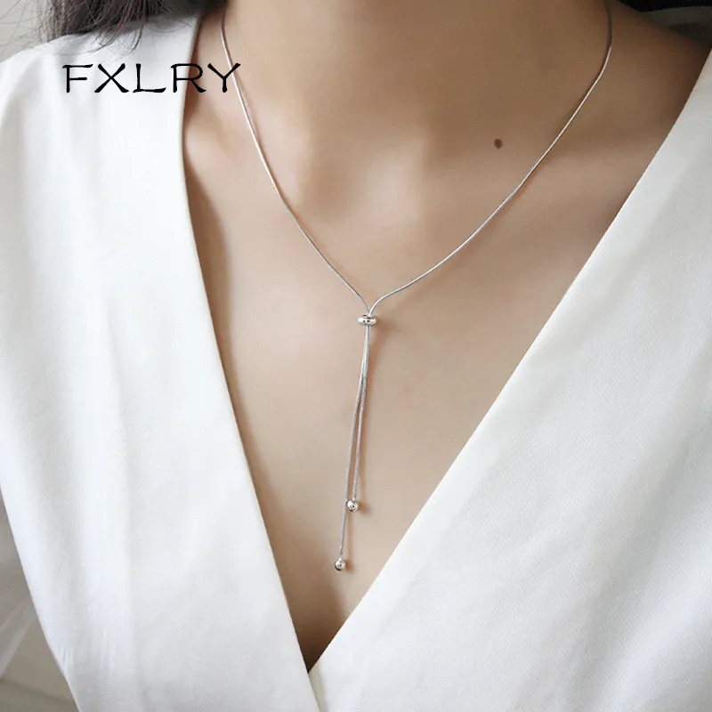 

FXLRY New S925 Sterling Silver Necklaces For Women Accessories Hight Quality Snake Chain Necklace Femme Neckless Jewelry