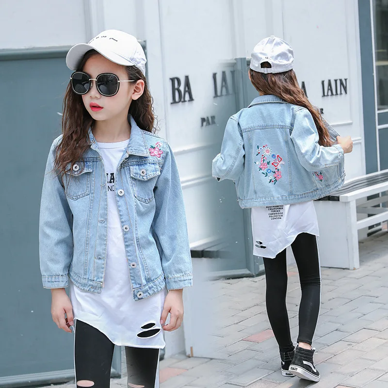 

Spring Jeans Jacket Girls Butterfly Embroidery Tops Cotton Casual Kids Baby Girl Coat Children Kids Denim Jackets 4 6 8 10 12Yrs