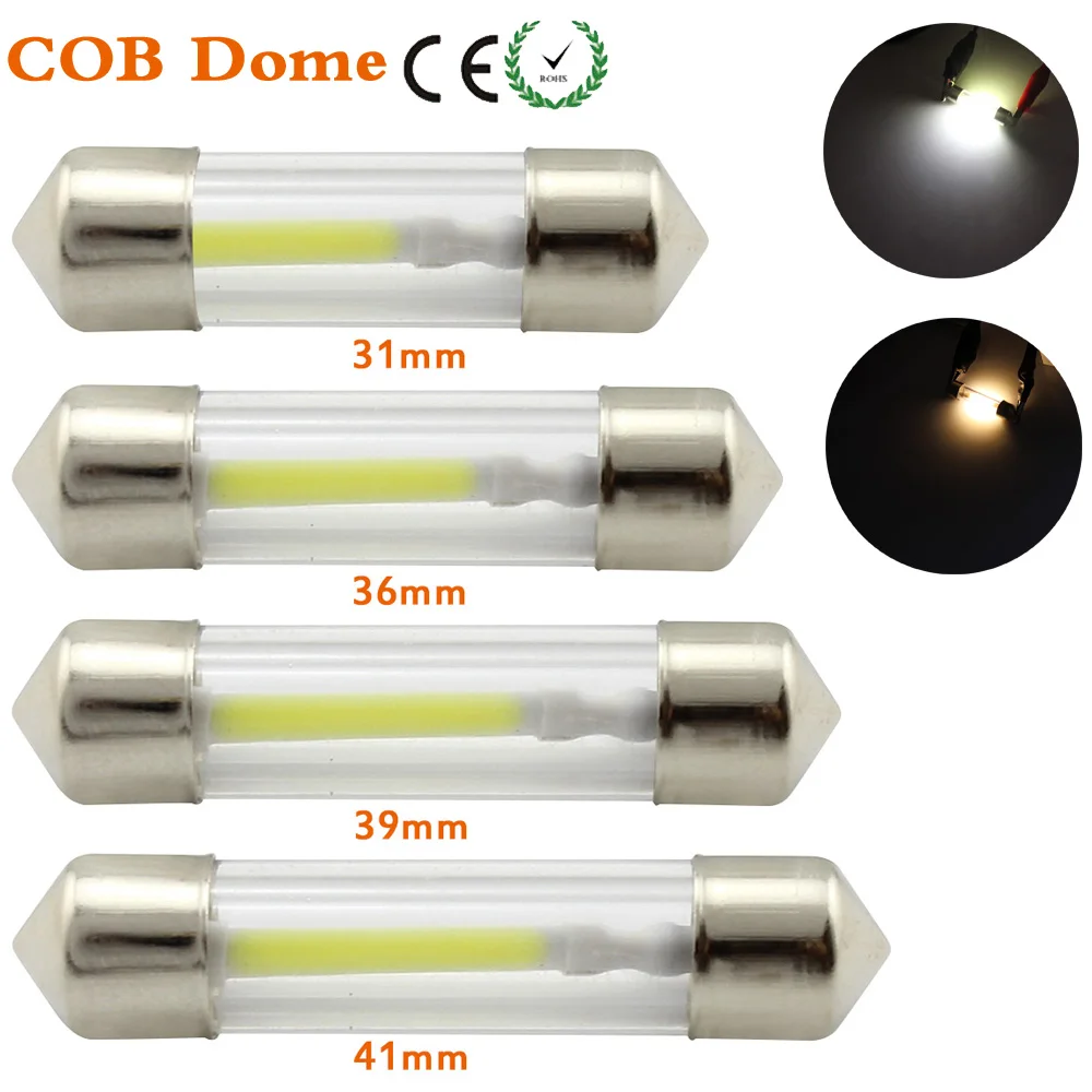 

10pcs 31mm 36mm 39mm 41mm LED Car Festoon Dome Light 12V DC C5W Filament COB Map Instrument Reading Lamp Bulb White Warm White