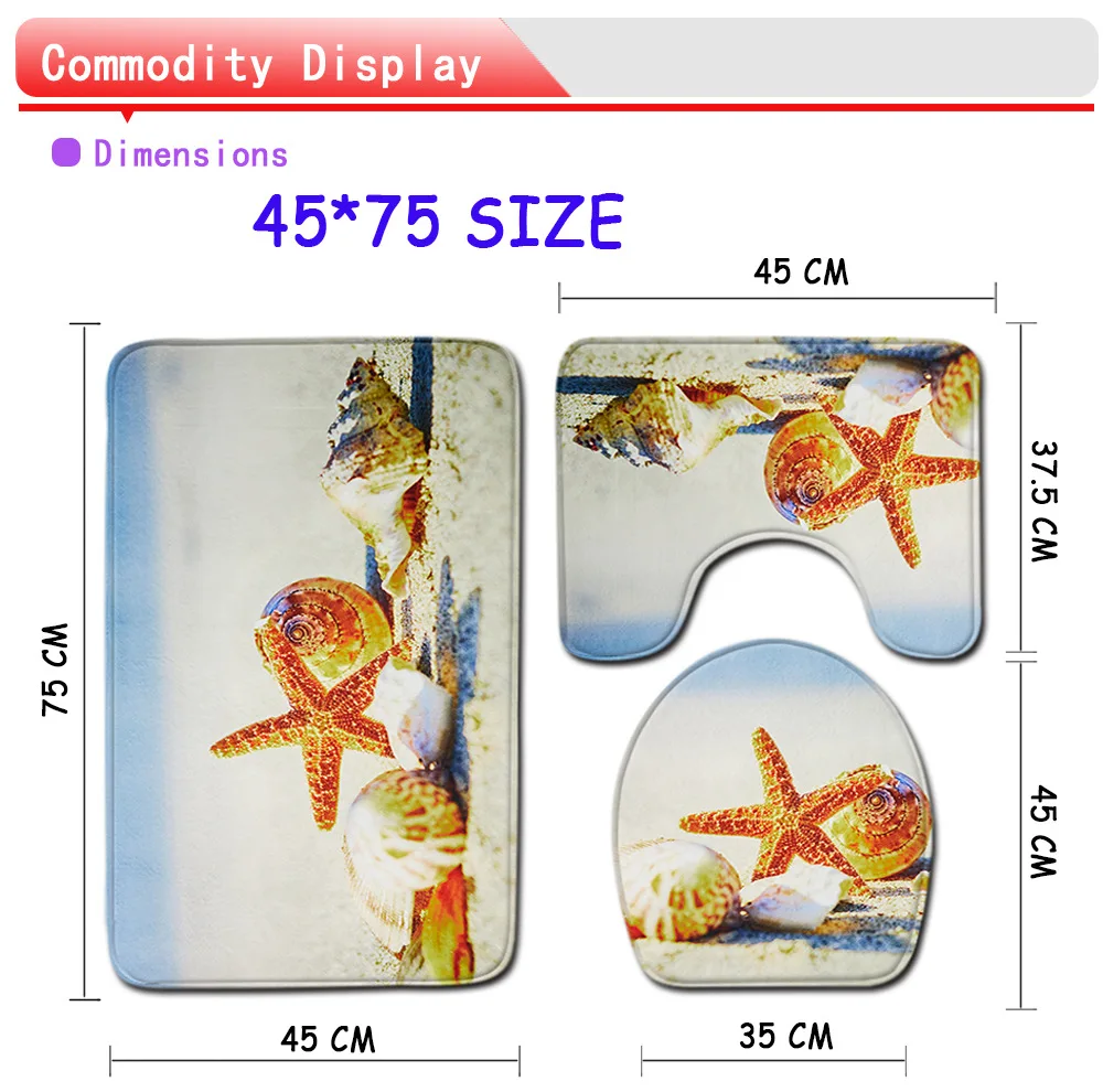 T New Starfish Shell 3 Piece Bathroom Set Rug Anti Slip Bath Rug Toilet Mats Carpet Set for Home Decor Printing Doormat