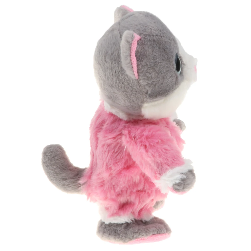 Pink Color Talking & Walking Cat Plush Toy Repeat What You Say Funny Stuffed Toy for Kids Toddler Pretend Play Gift 